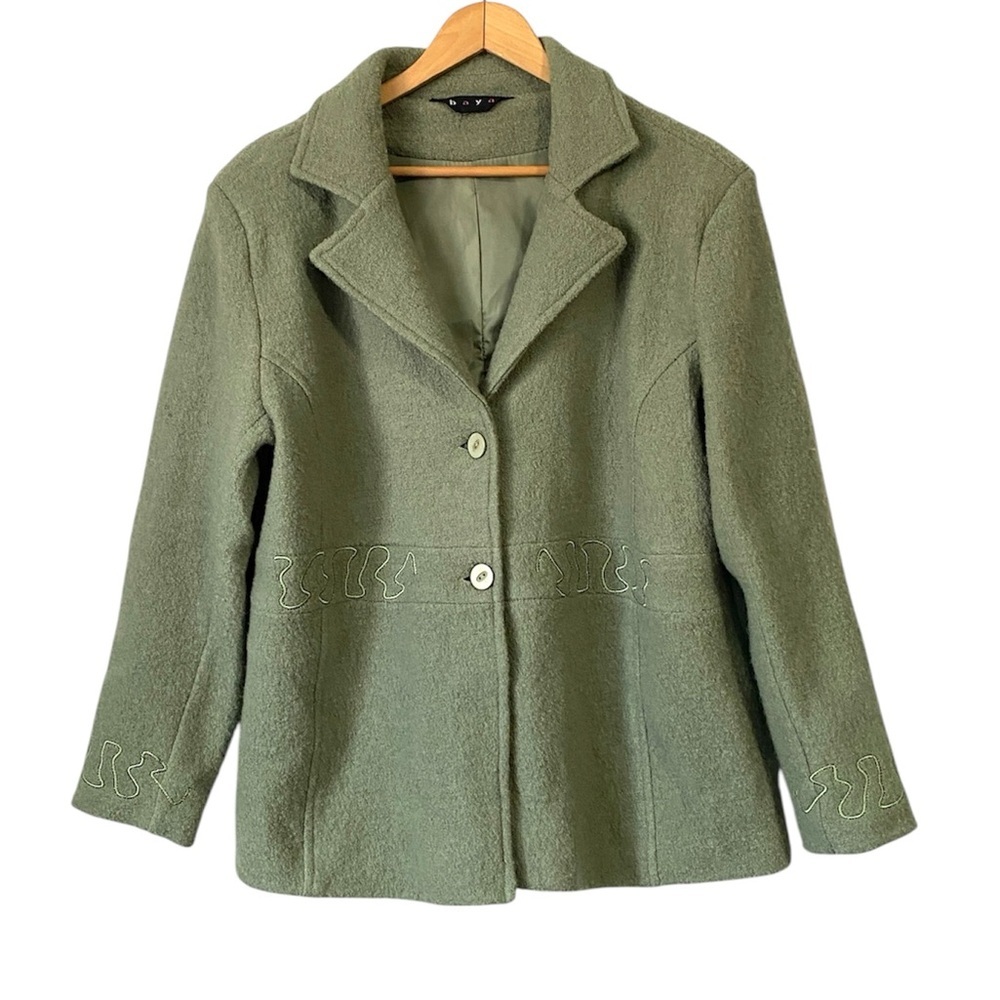 Baya vintage wool embroidered green jacket coat button front size XL